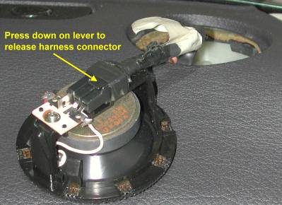 Factory dash speaker and wiring harness, passenger's side