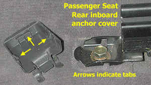 Passenger seat, rear inboard anchor cap off