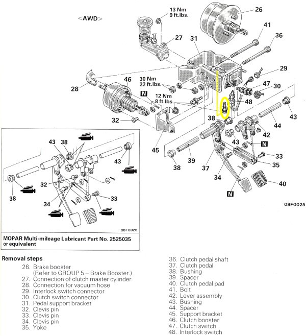 AWD Loose Clutch Pedal Support Bracket Bolt